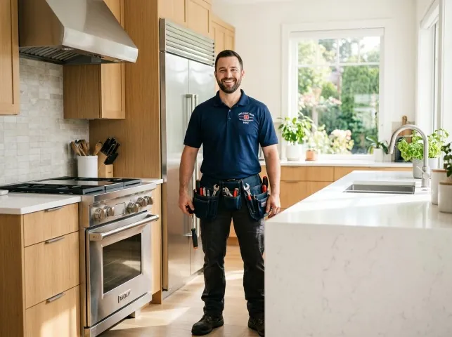 Appliance Repair Hero technician in a Boulder Creek, CA kitchen after an appliance repair